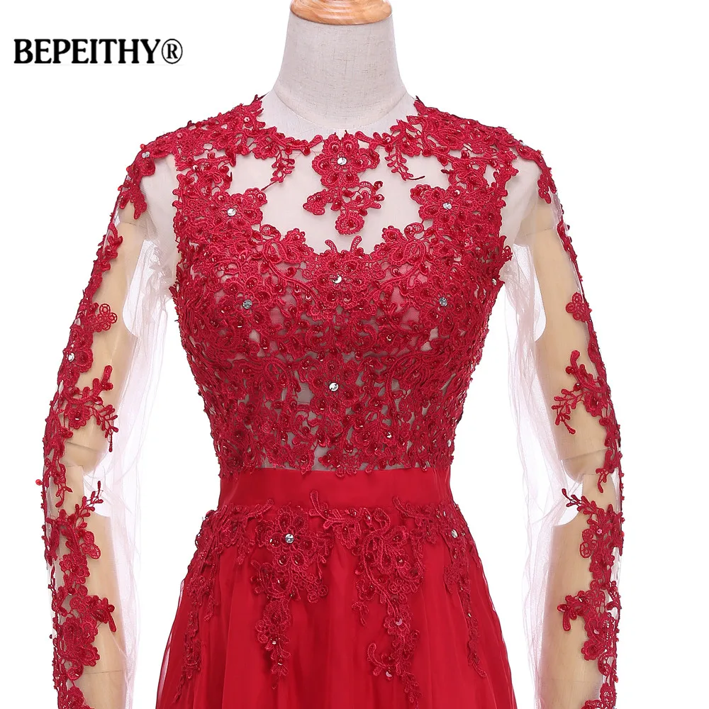 BEPEITHY Праздничное платье Формальное вечернее платье розовая кружевная шифоновая одежда с длинным рукавом Вечерние платья Реальное изображение платье для выпускного вечера