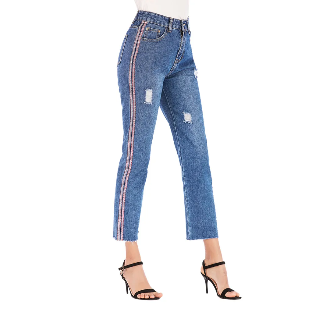 Женские повседневные джинсы на молнии с поясом и оборками со средней талией