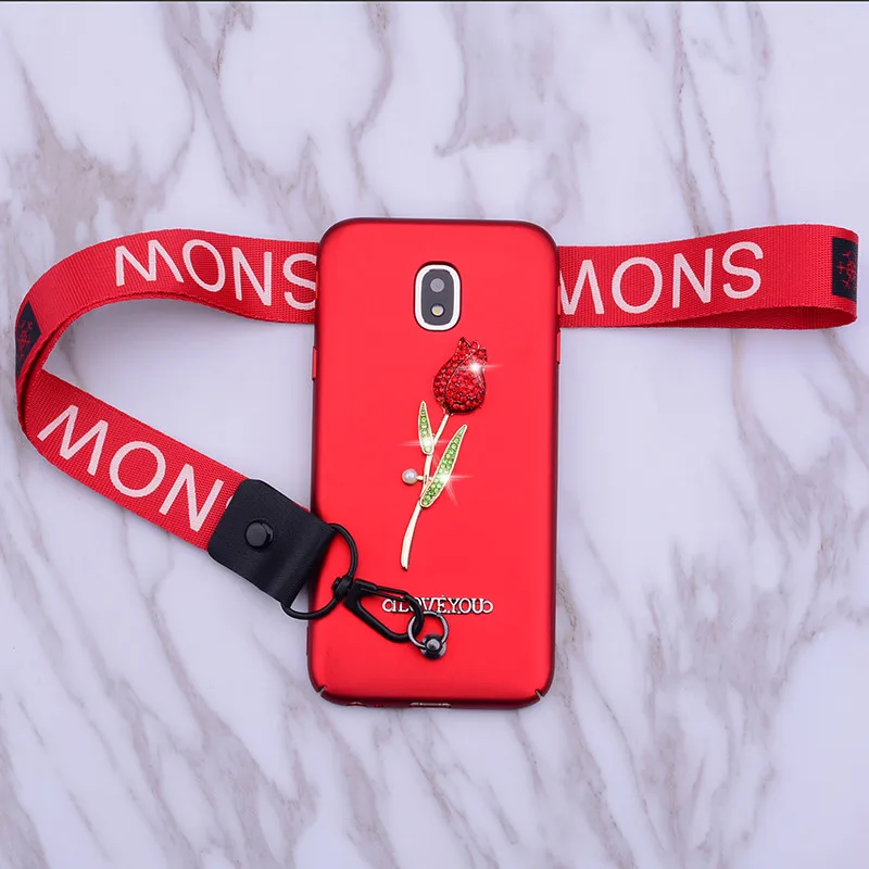 Lanyard rose phone case cover for Samsung Galaxy s10 s10e s9 s8 plus A3 A5 A7 2017 J7 J5 J3 2016 bling Protective matte bag |