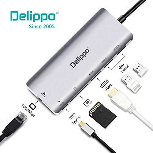 

USB-концентратор Delippo, 4K HDMI, 2 порта USB 1000, Type C