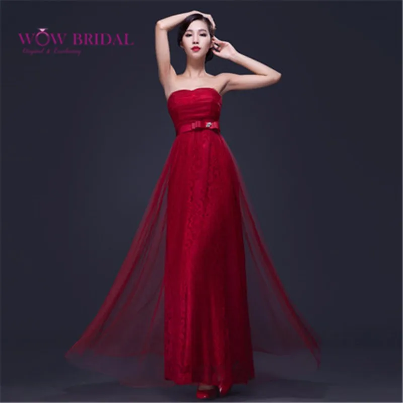 Wowbridal бордовое длинное вечернее платье красное милое кружевное до пола