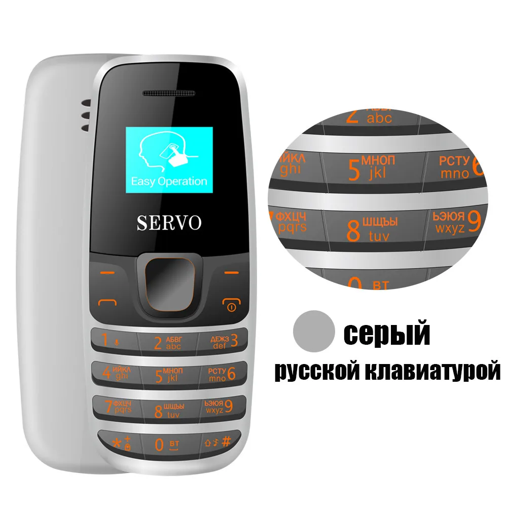 Телефон SERVO S09, Bluetooth Dialer, мини мобильные телефоны, 0,66 дюймов, маленький экран, GSM, низкое излучение, две sim-карты, Bluetooth наушники - Цвет: Russian button gray