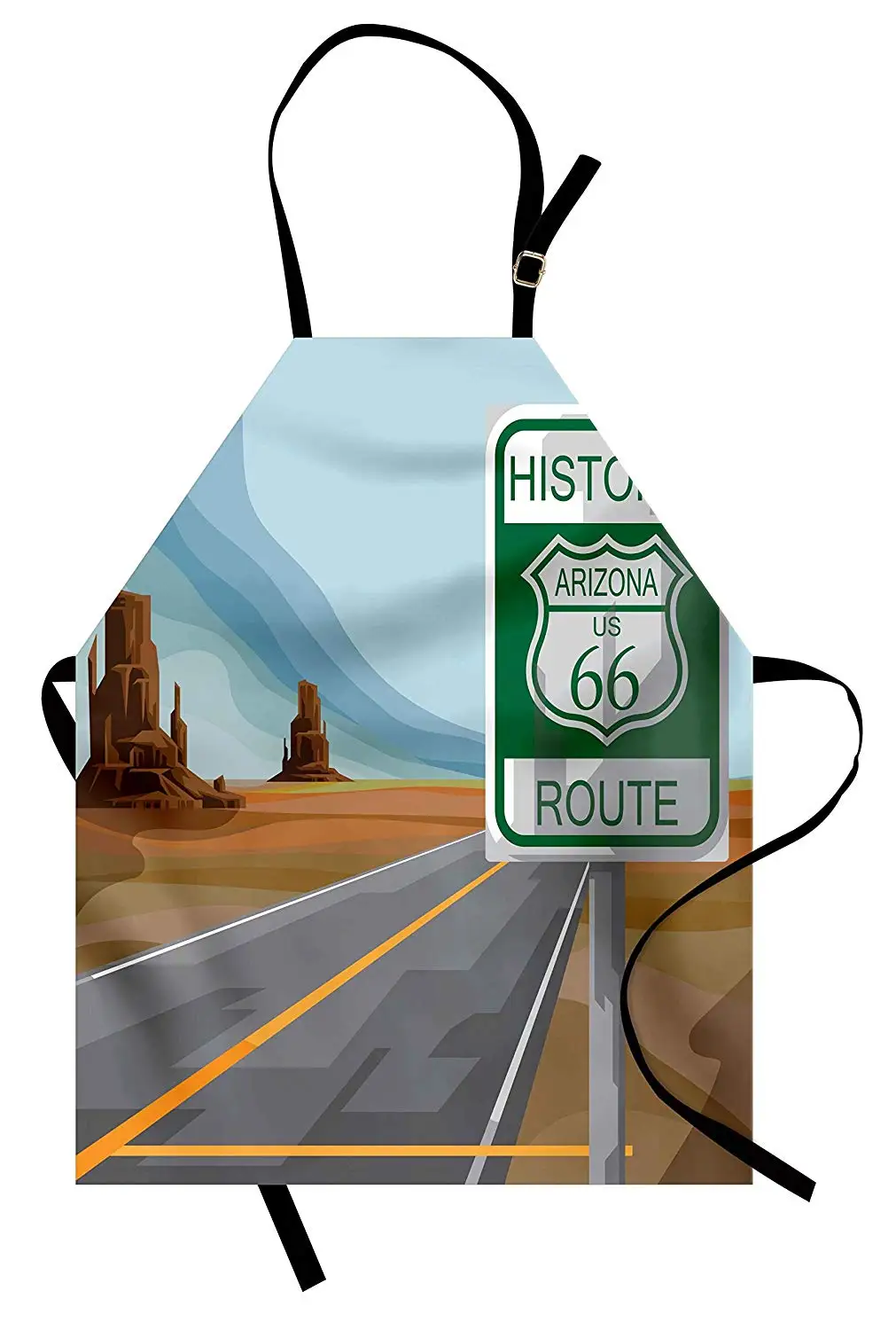 Route 66 фартук для приготовления пищи старинный знак маршрута Аризона Mother Road с роковыми образцами фон место
