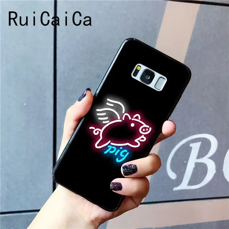 Ruicaica черный фон флуоресцентный маленький узор шрифт неоновый чехол для телефона