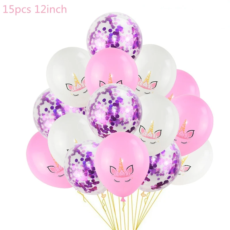 15pcs R 1 комплект праздничные шарики с единорогом на день рождения, Балон, единорог, украшение, латексный воздушный шар "Конфетти", украшение для дня рождения, Детские шары - Цвет: 15pcs R
