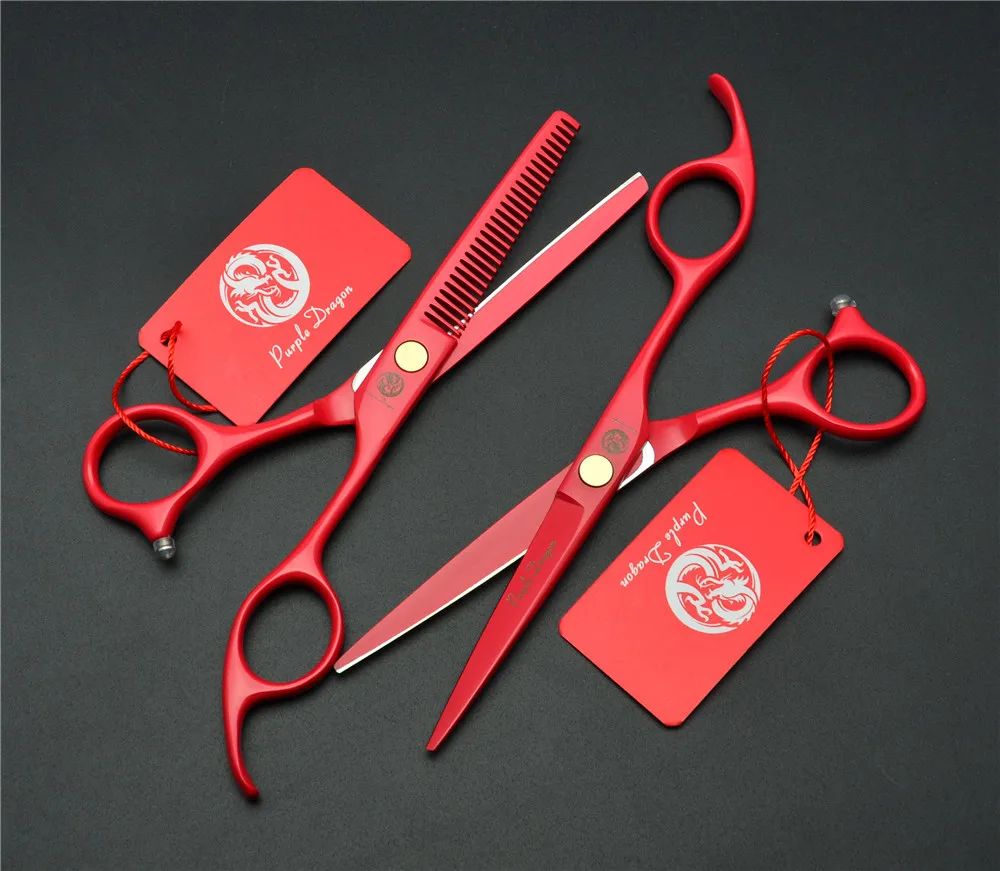 2Pcs 5.5 Inch 16cm Red Professional Human Hair Scissors Hairdressing Cutting Shears + Thinning Styling Tools Z1023 | Красота и