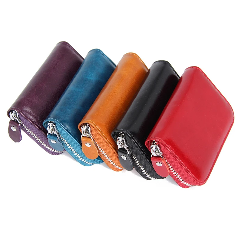 

BONAMIE Genuine Leather Credit Card ID Holder Women Business Card Holder RFID Blocking Card Wallet Purse Lady Black Brown Blue