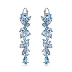 Женские серьги-подвески с натуральным голубым топазом, серебряные серьги с листьями 925 пробы, ювелирные украшения
