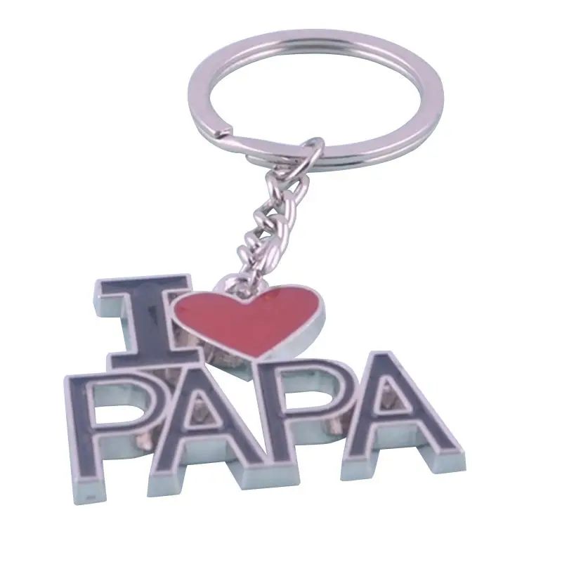 Брелок для ключей из нержавеющей стали цепочка с надписью I Love PAPA красным сердцем