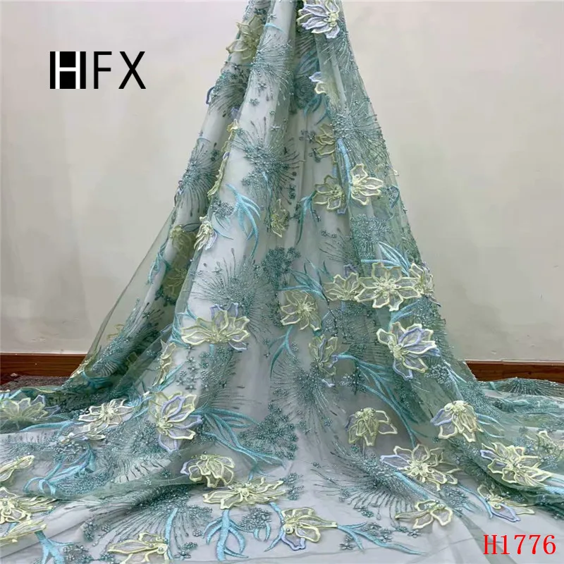 Кружева HFX в нигерийском стиле оранжевая кружевная ткань ручной работы с 3D