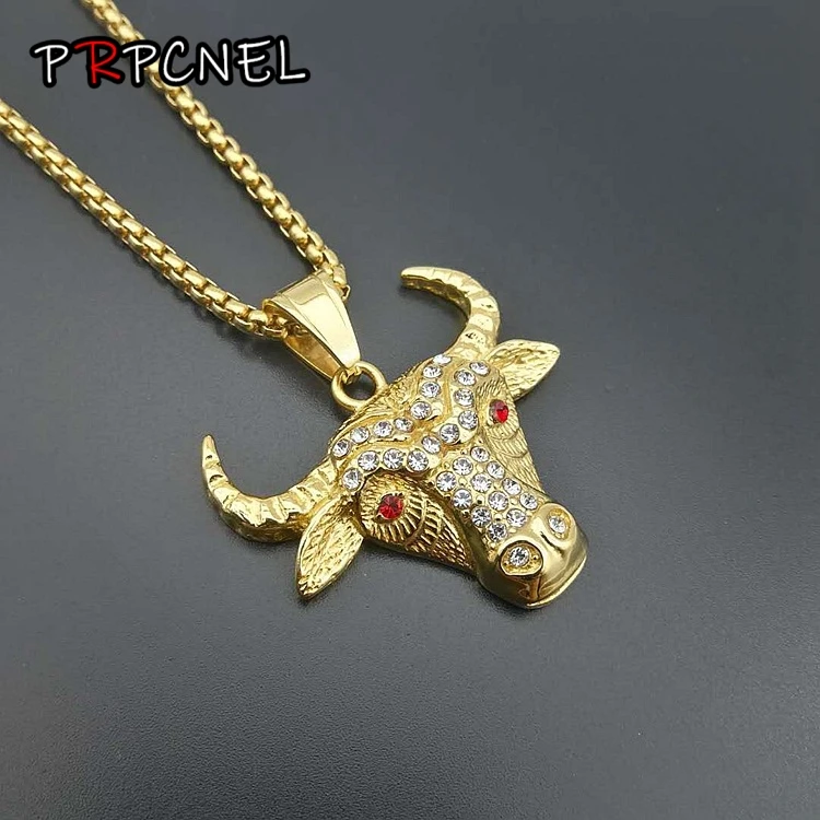 Хип хоп новый мужской кулон с головой быка 316L нержавеющая сталь Модный золотой