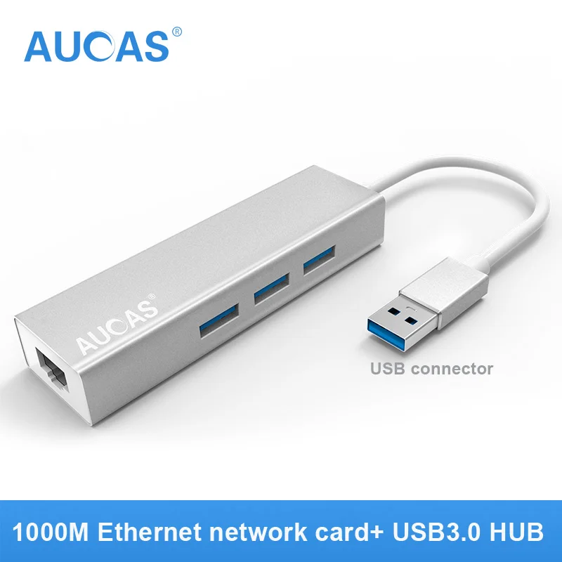 AUCAS Gigabit Ethernet сетевой адаптер RJ45 к USB 3,0 сетевая карта для Windows Micro Switch Ethernet USB адаптер - Цвет: Серебристый