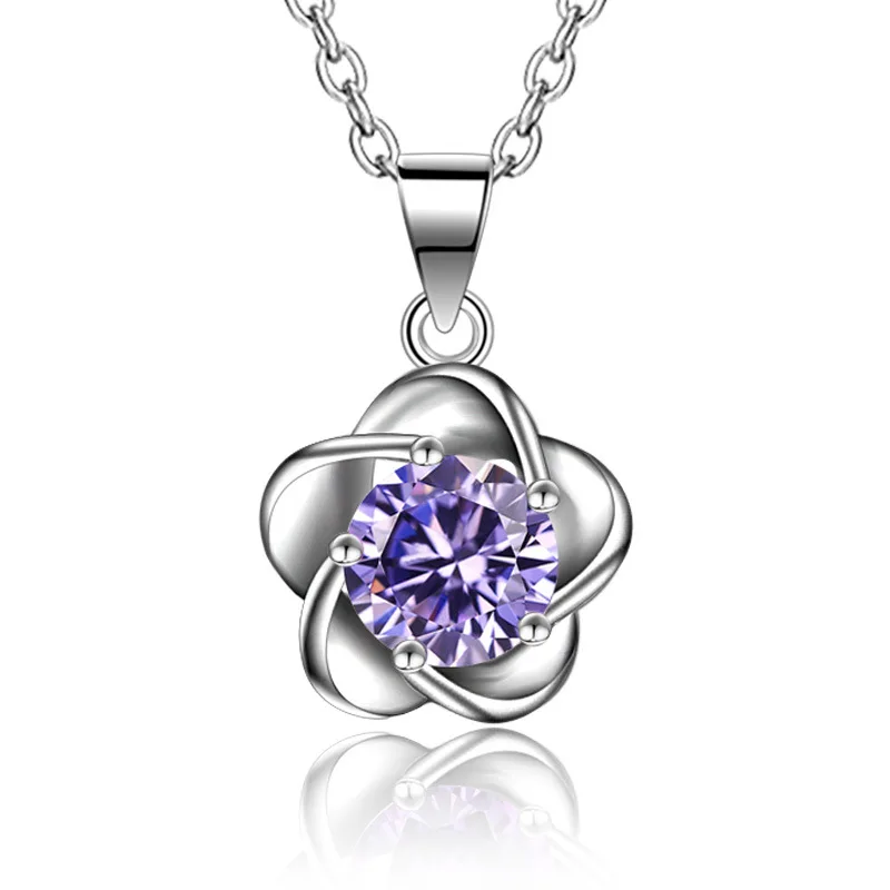 

Silver Color Fashion Necklace Zircon Blossom Pendant Blossom Flower Necklace