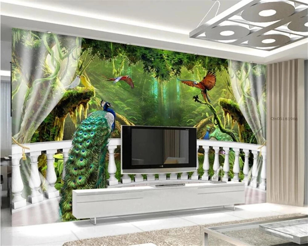 

beibehang Custom photo wallpaper 3D woods balcony peacock parrot forest mural wallpaper living room bedroom sofa 3d wallpaper