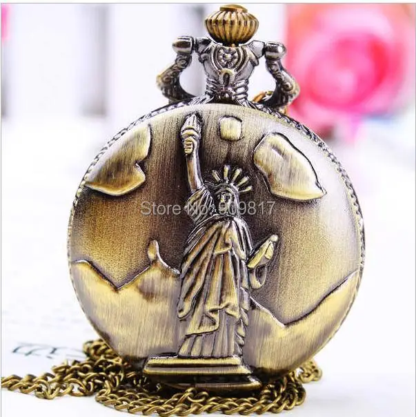 

Hot Sale High Quality Jewelry design pendant statue of liberty quartz pocket watch necklace 10pcs/lor free shipping