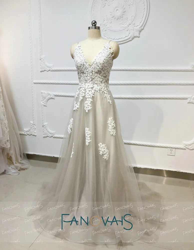 Серый Пляж Бохо Свадебное Платье 2019 Кружева Свадебные Платья Vestido De Novia Robe Mariee