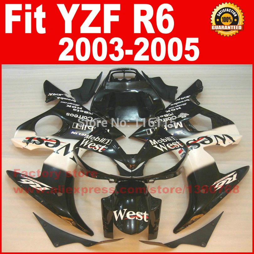 

NEW HOT Body parts for YAMAHA R6 fairing kits 2003 2004 2005 WEST black YZF R6 fairing kit 03 04 05
