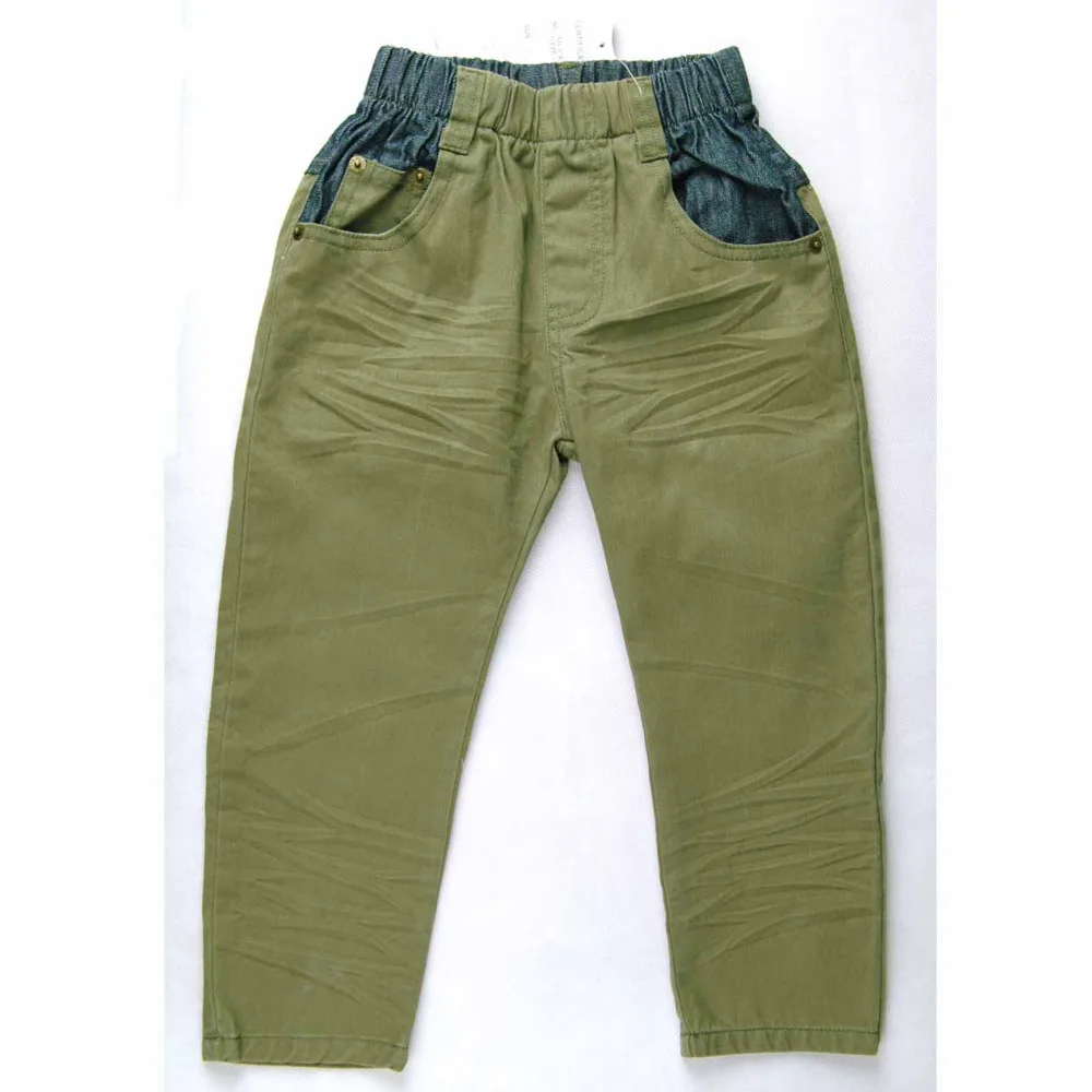 

3-7Y Brand Boys High Quality all Cotton Army Green Trousers Brass Button lines Embroidered Denim waist Child Sportswear MH9271