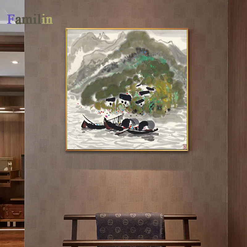 Бургундия Wu Guanzhong мост современные абстрактные черно-белые китайские картины чернилами на холсте Пейзаж плакаты принты гостиной стены Искусство Подарки - Цвет: Бургундия