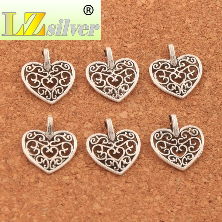 Filigree Heart Spacer Beads 14.5x14.5MM 56pcs zinc alloy Pendant For Making Bracelet And Necklace Lead Nickel Free L1660 | Украшения и