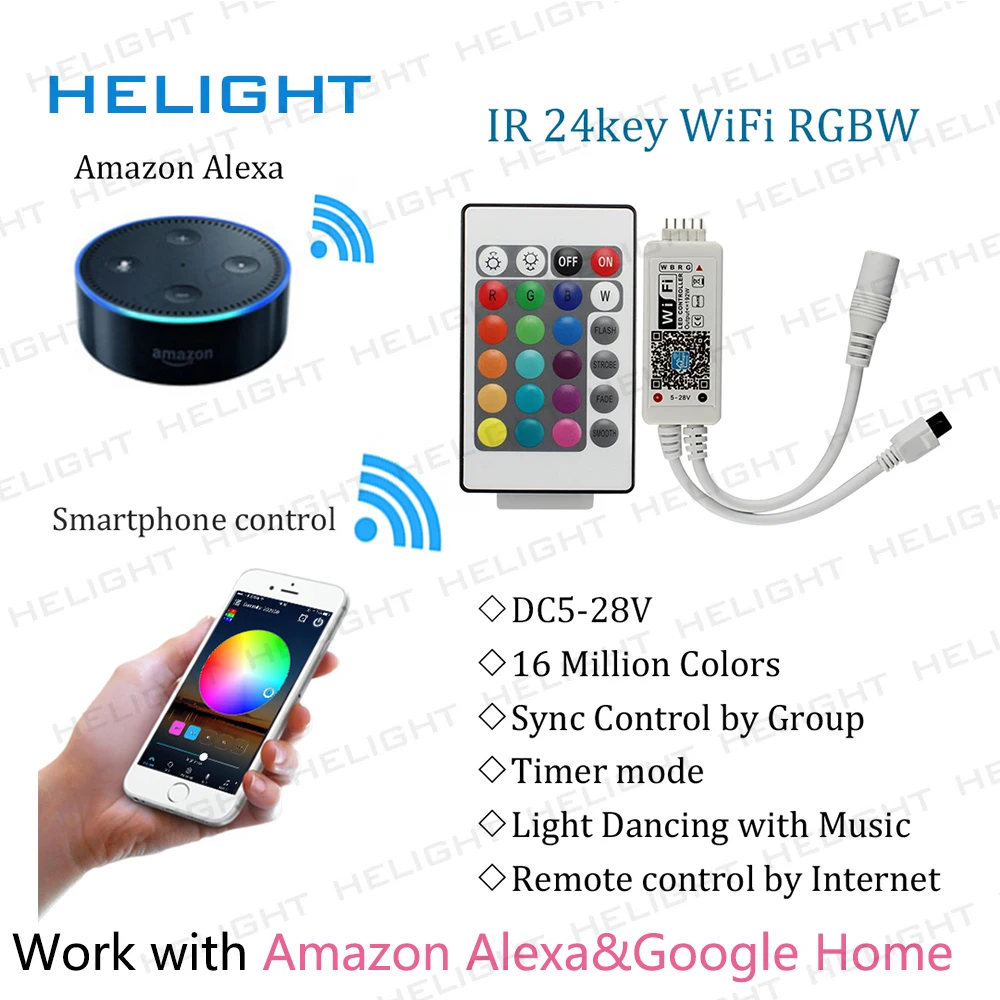 Мини пульт управления Wi Fi RGB/RGBW + 24k от Alexa Google Home управление телефоном iOS/Androi для