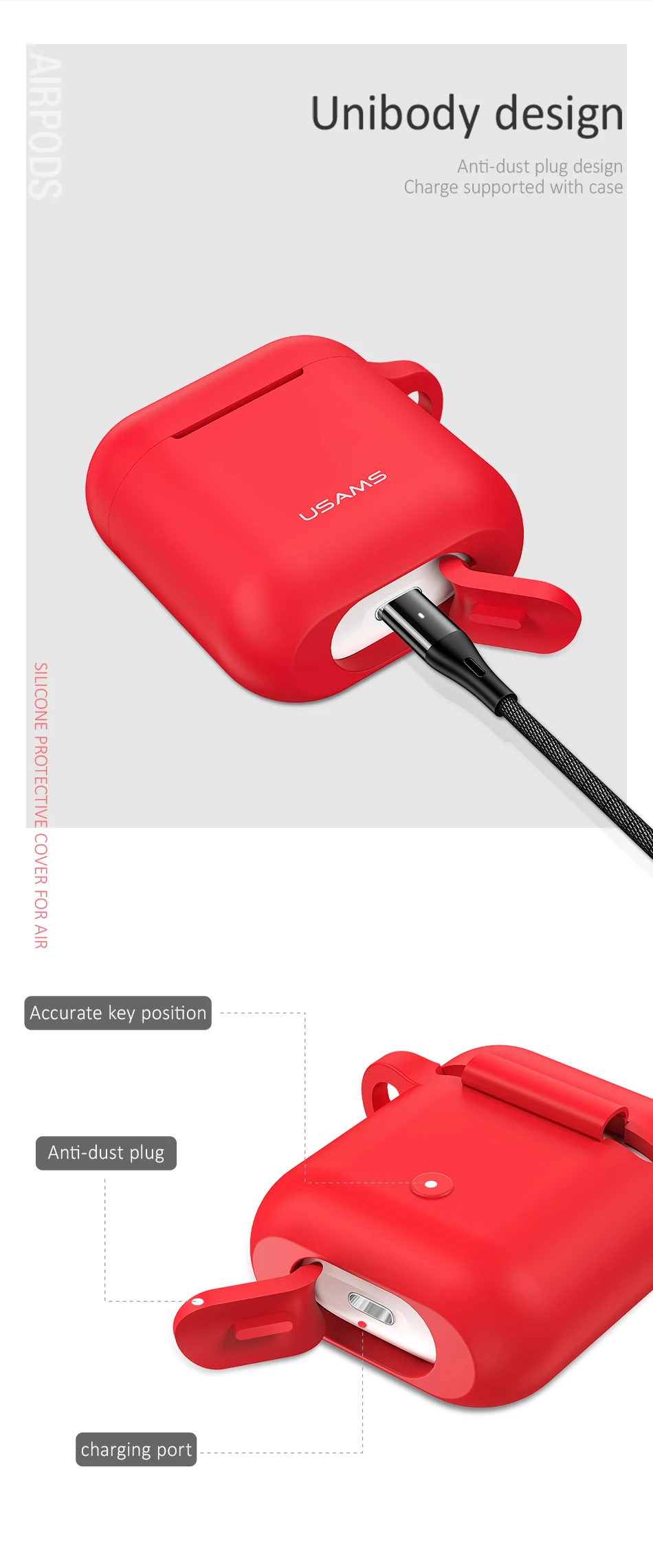 USAMS светящийся защитный чехол для наушников для AirPods чехол для наушников чехол для Apple беспроводные Bluetooth наушники Airpod чехол