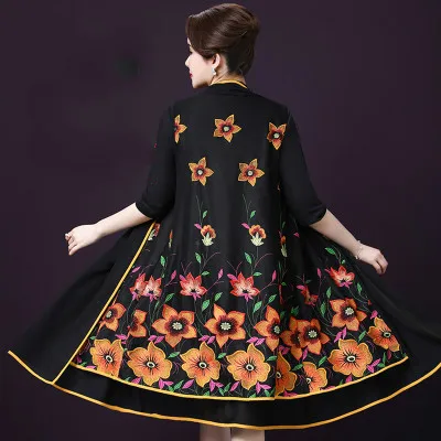 Осеннее женское платье среднего возраста новый стиль зима вышивка Xxxxl дизайн