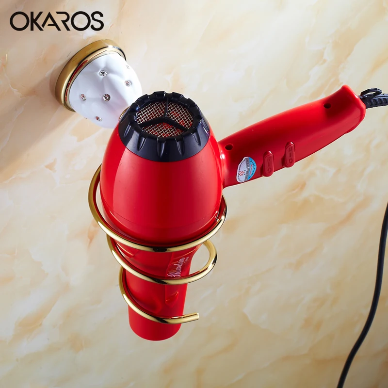 Настенный держатель для фена OKAROS в ванную комнату стойка твердая латунь