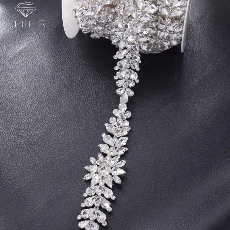 

CuiEr 1yard Silver Rhinestones Crystal Wedding Dress Appliques for belt sash Flower strass DIY trimming for clothing