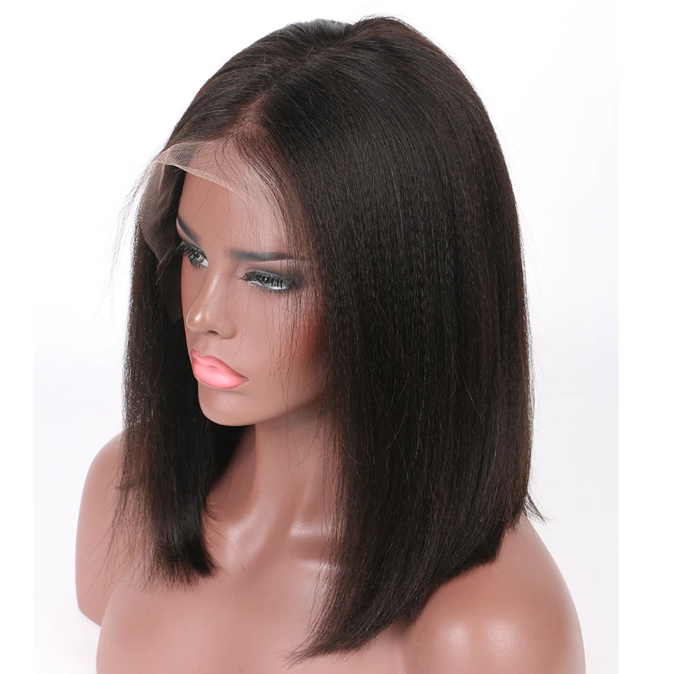 LUFFYHAIR предварительно вырезанные бразильские Remy человеческих волос Yaki причёска Боб с прямыми волосами Парики 13x6 Синтетические волосы на кружеве парик «пучок» покрой парик волосами младенца