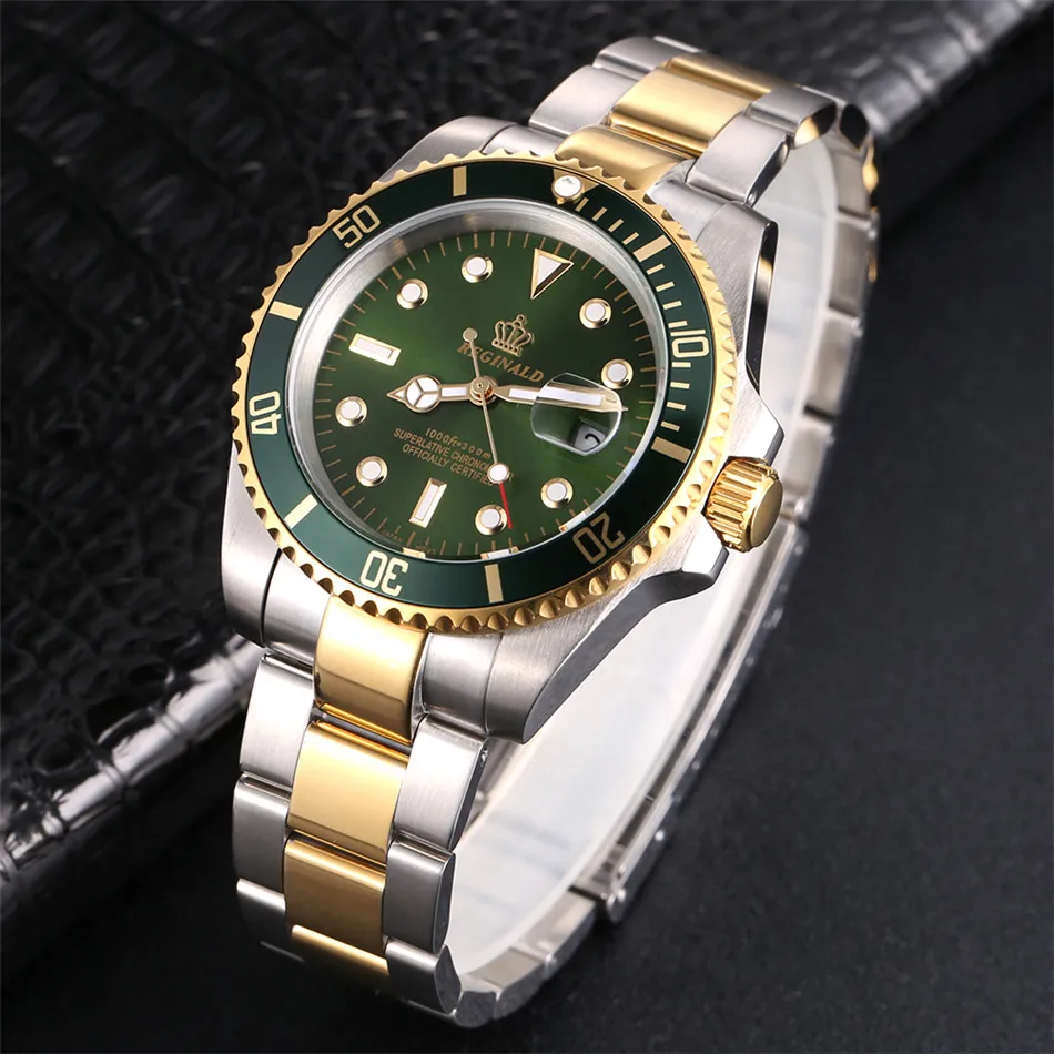 Роскошные часы Hk Crown Брендовые мужские с вращающимся ободком GMT Sapphire дата золото