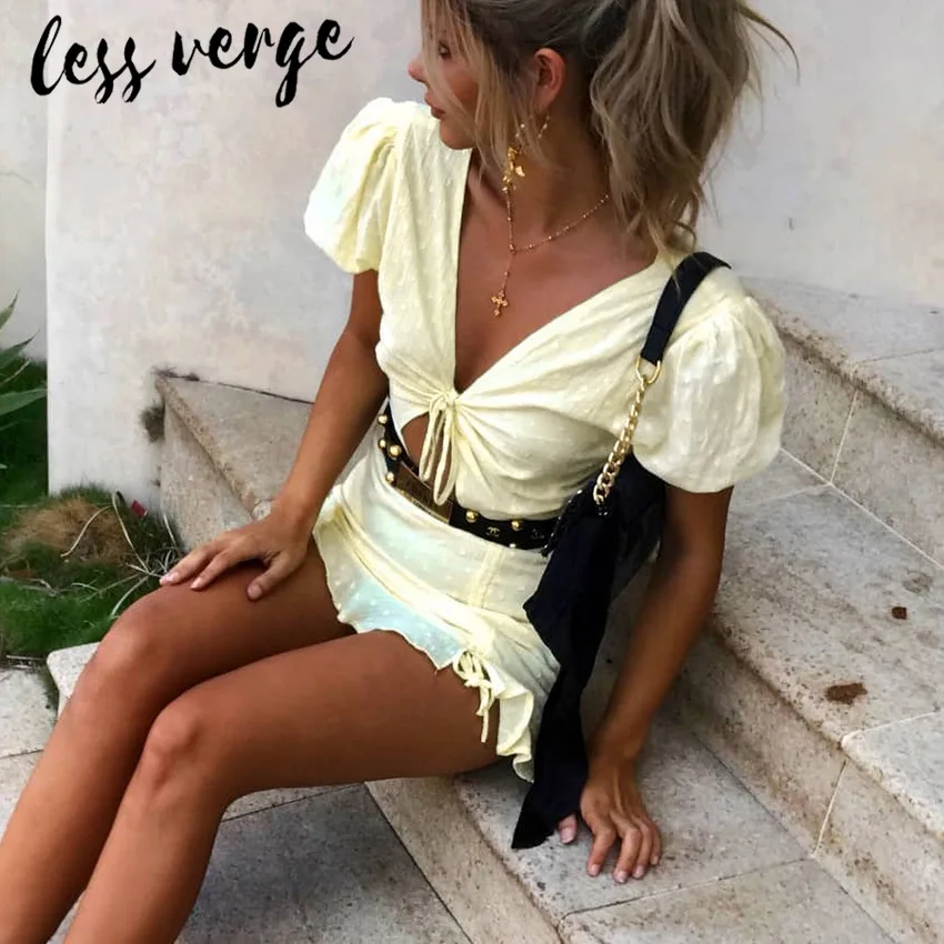 Lessverge желтого цвета в винтажном стиле горошек платье для женщин с пышными