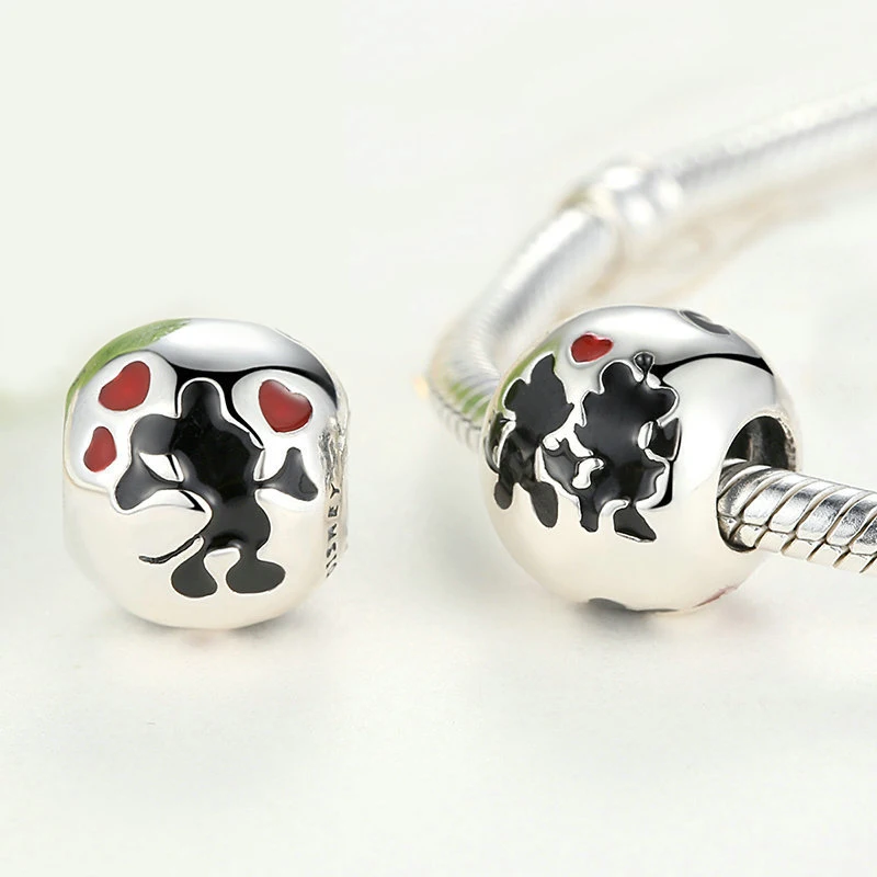 DIY Handmade Superior Quality 100% S925 Sterling Silver Beads Enamel Mickey Minnie Fit Pandora Bracelet Charm Original Jewelry | Украшения