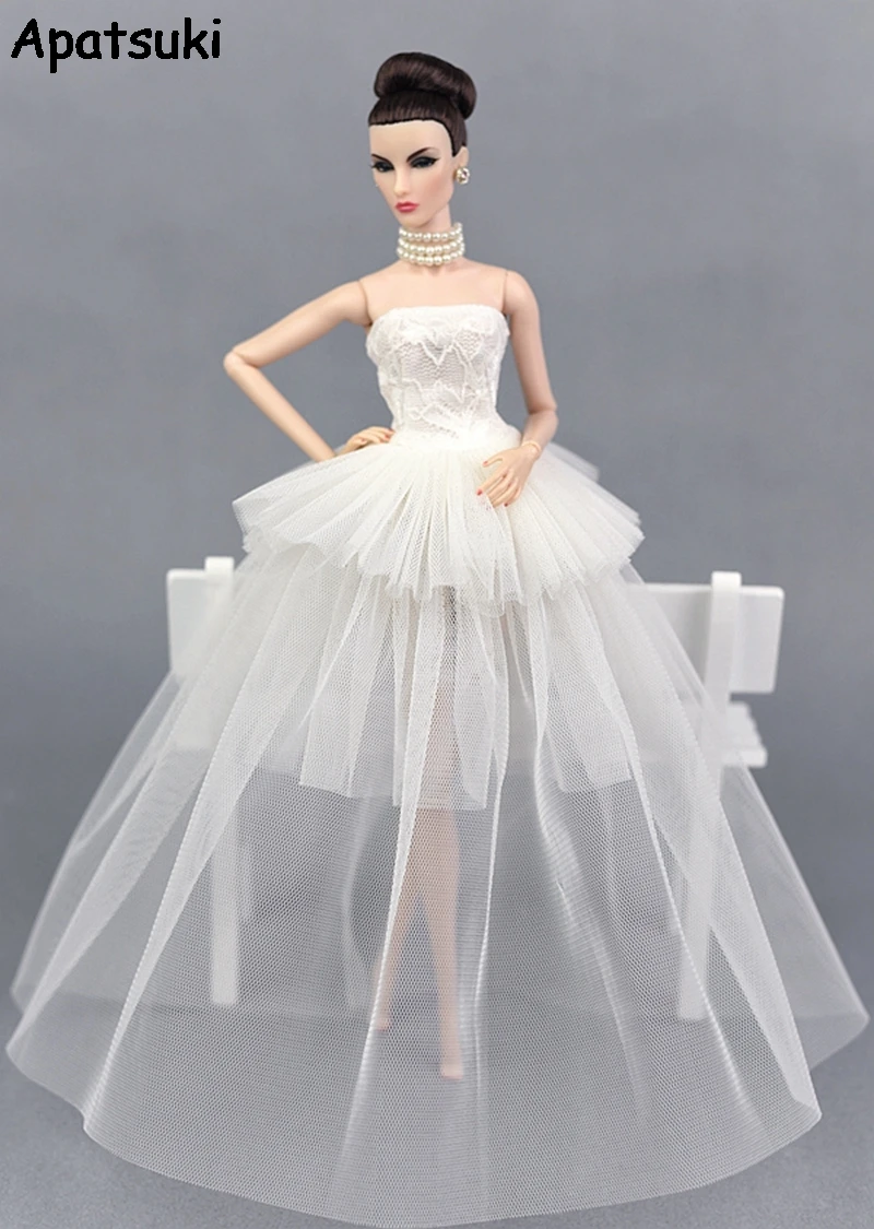 

High Quality Pure White Party Dress For Barbie Doll Clothes Multi-layer Evening Gown Wedding Dresses Vestidoes Doll Accessories