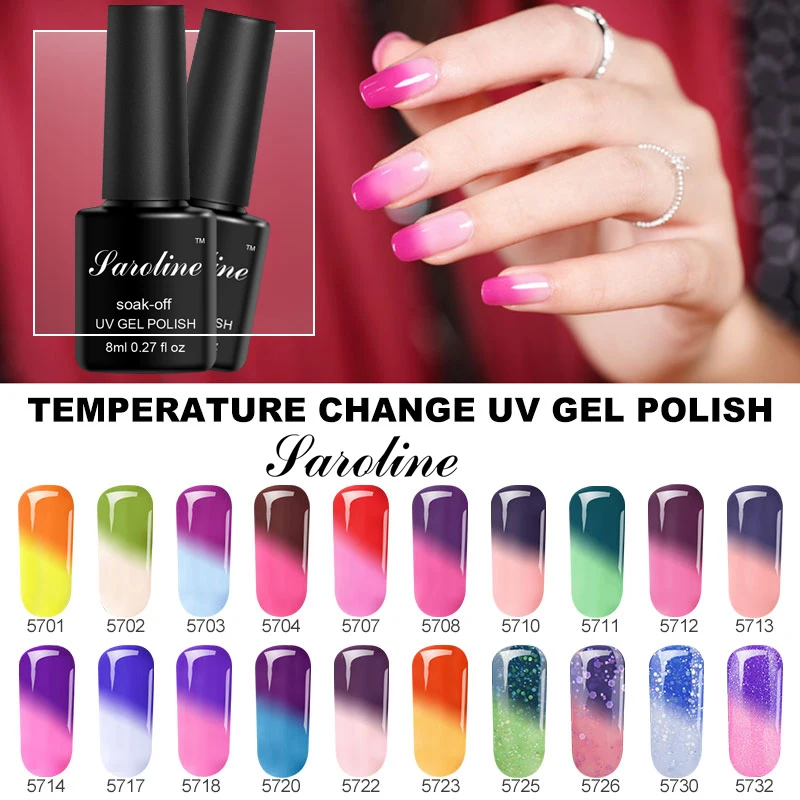 Saroline Хамелеон Температура УФ гель лак 8 мл Гибридный Блеск Гель Лаки Soak Off