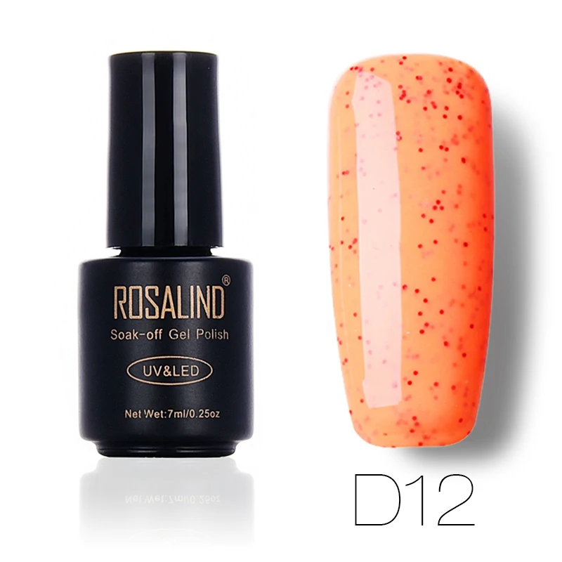 ROSALIND гель 1S черный флакон 7 мл Конфеты Bling D01-24 гель лак для ногтей Дизайн ногтей УФ и светодиодный отмачиваемый Гель-лак для маникюра Полупостоянный - Цвет: D12