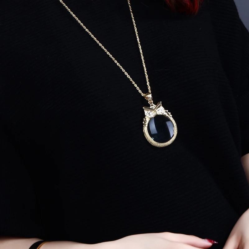 Родиевый цвет женское ожерелье с формой Совы 2X подвеска увеличительным стеклом