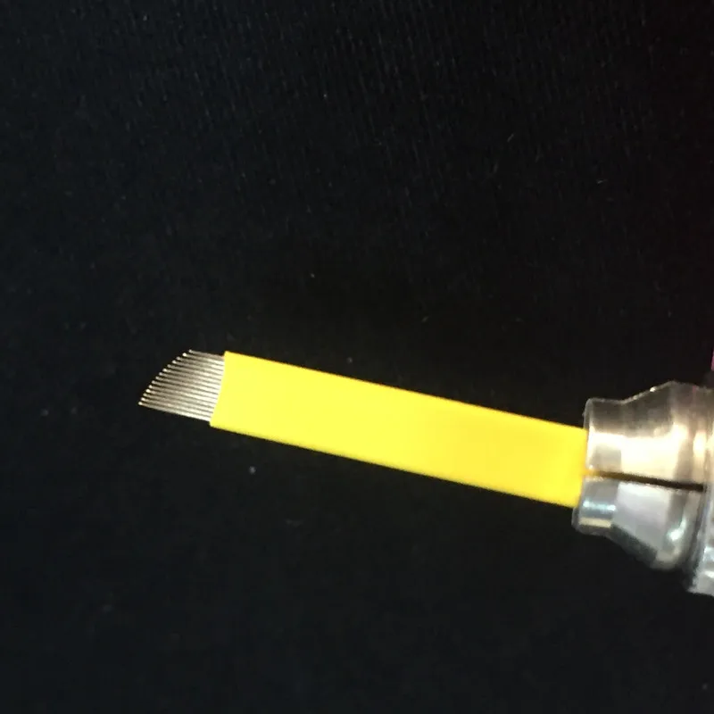 

500 Pcs /Box Yellow 12 14 18 Pins Flex Permanent Makeup Manual Eyebrow Tattoo Needles Blade By Free Shipping