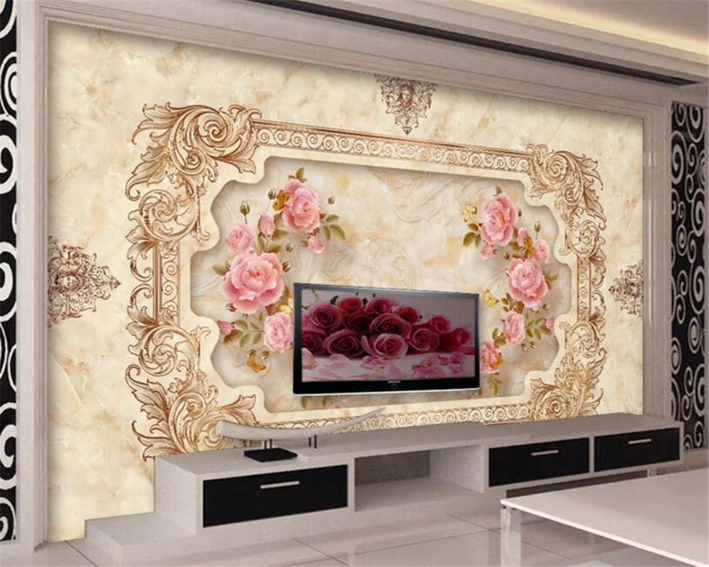 3D обои Классические европейские каменные рельефы ТВ диван фоновая стена