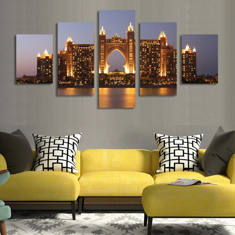 Angel's Art 5pcs/Set Unframed Bright Castle On The Sea Lanscape HD Giclee Wall Decor Canvas Painting | Дом и сад