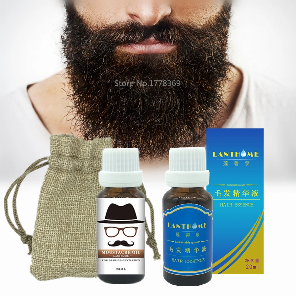 

2Pcs Lanthome Effective Men Beard growth oil mustache grow serum hair stimulator 100% natural acceler beard growth essence 20ml
