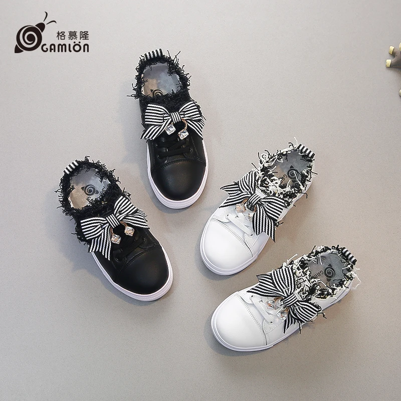 Gamlon Children's Sneakers 2018 New Girls White Shoes Rhinestone Fashion Lace Bow Babys Casual Sport Footwear | Детская одежда и