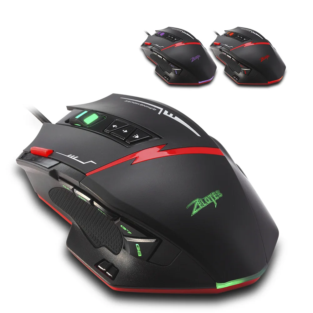Black Zelotes C15 компьютерная мышь, ручная игровая мышь 7000 dpi, 13 программируемых кнопок, настройка веса, игровая мышь - Цвет: Black