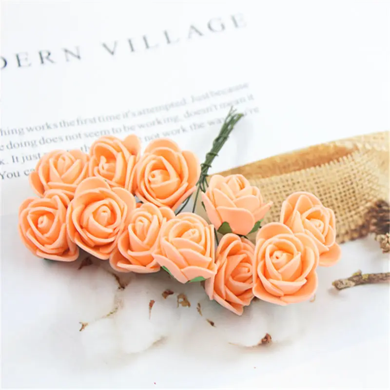 light orange 12 шт./лот имитация мини розы искусственный цветок Пена Цветок diy цветок шар головной убор в форме гирлянды свадебные украшения Свадебные цветы - Цвет: light orange