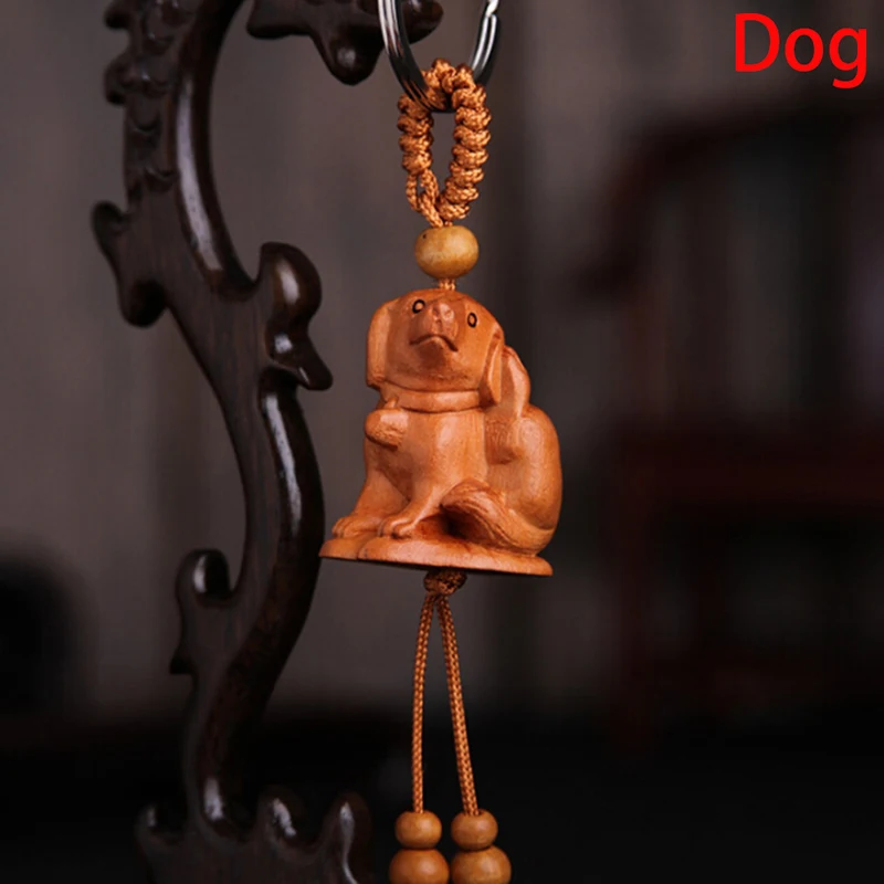 Dog 1 шт. брелок натуральный брелок из дерева унисекс животное Дракон Тигр овца кролик обезьяна брелок-змея подарок для детей 12 Зодиак - Цвет: Dog