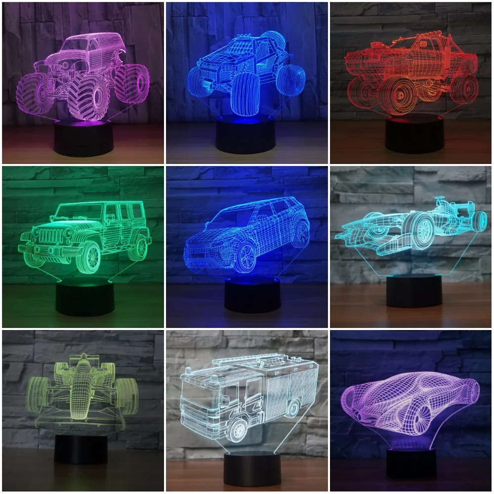 Крутой автомобиль led 3D ночник 7 цветов LED Настольная лампа сенсорный выключатель