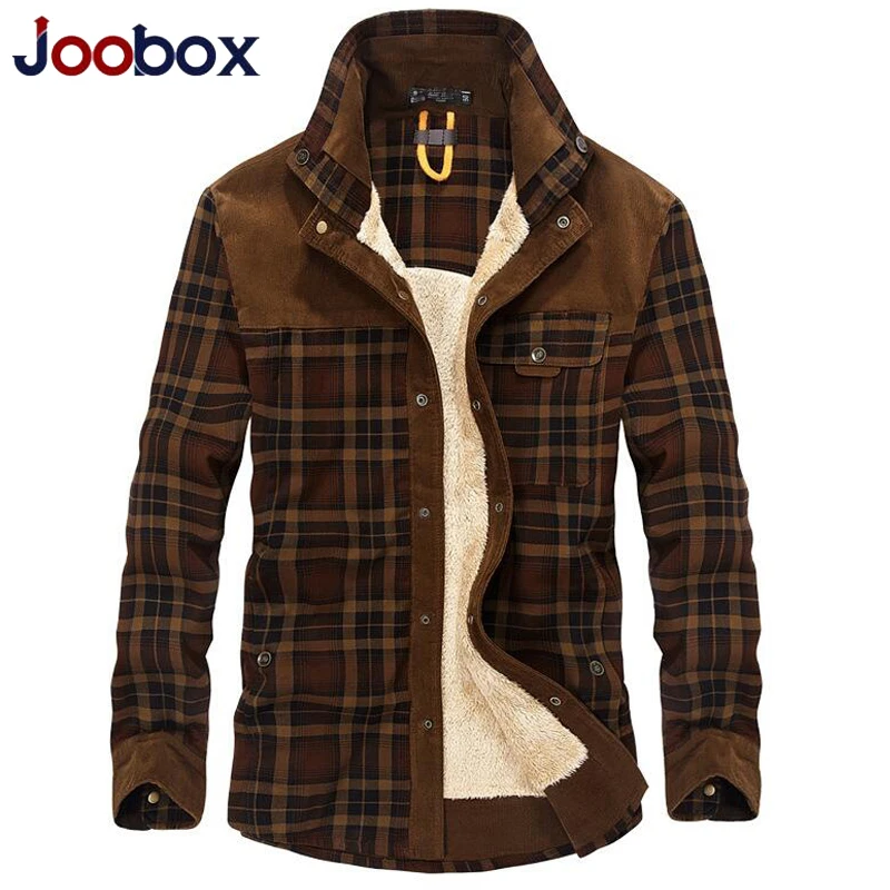 JOOBOX зима толстый шерстяной отложным воротником рубашки в клетку пальто