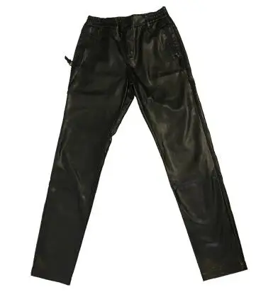 Мужские облегающие кожаные брюки повседневные мотоциклетные из искусственной
