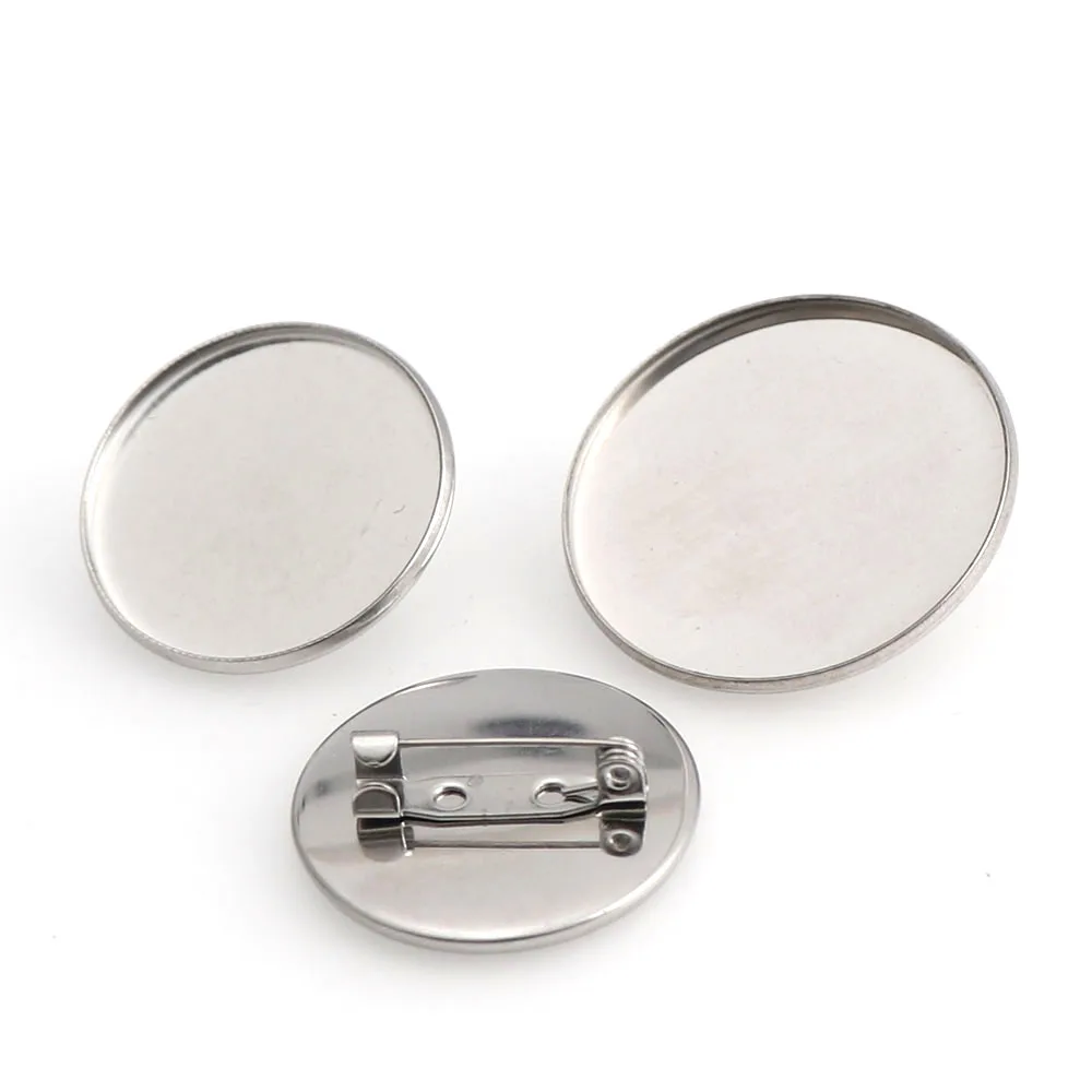 

10PCS 25/30mm Stainless Steel Brooch Clasps Pin Disk Base Pad Bezel Blank Cabochon Trays Backs For Jewelry Craft Making