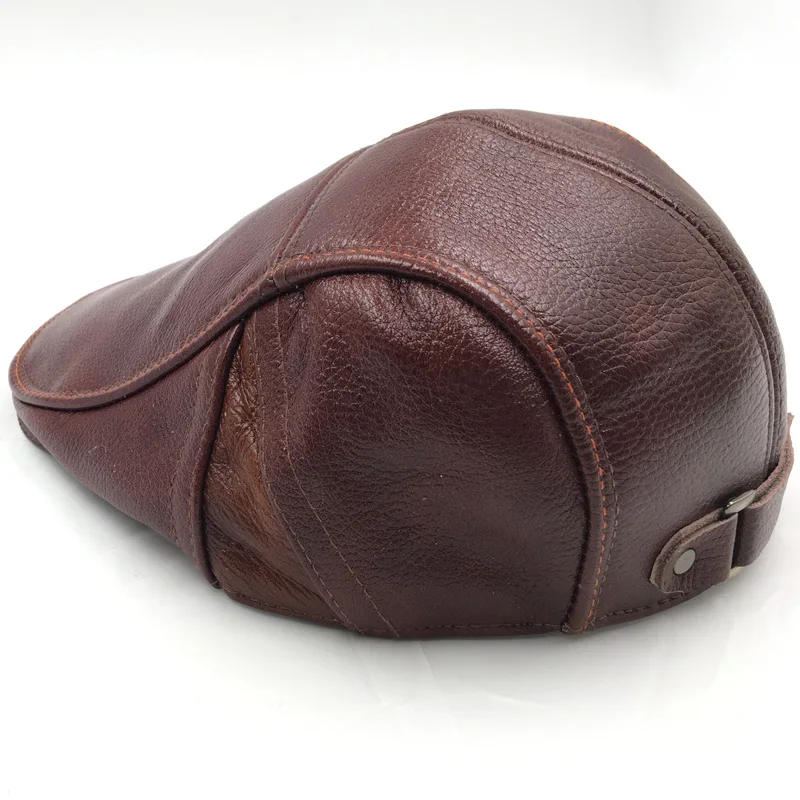 Мужская бейсболка из натуральной кожи зимняя теплая кепка газетчика H001 2021 -